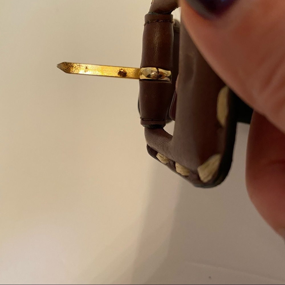 💎 GIVENCHY COUTURE BELT BROWN LEATHER CREAM STITCHING DESIGNER LUXURY SMALL Fit - Picture 11 of 14